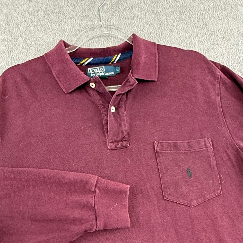 Polo Ralph Lauren Polo Shirt Mens L Burgundy Long Sleeve Cotton Pocket Pony Logo